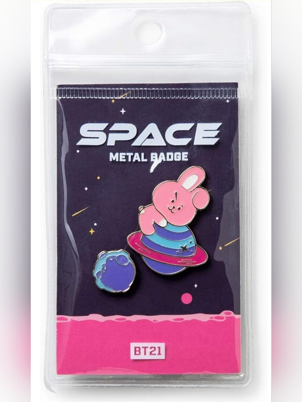 BT21 Space Metal Badge - Pink Bunny Planet Enamel Pin